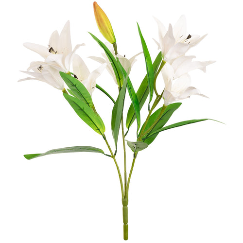 Lily Bush x 7 Flowers, 1 Bud & 9 Leaves White image 0