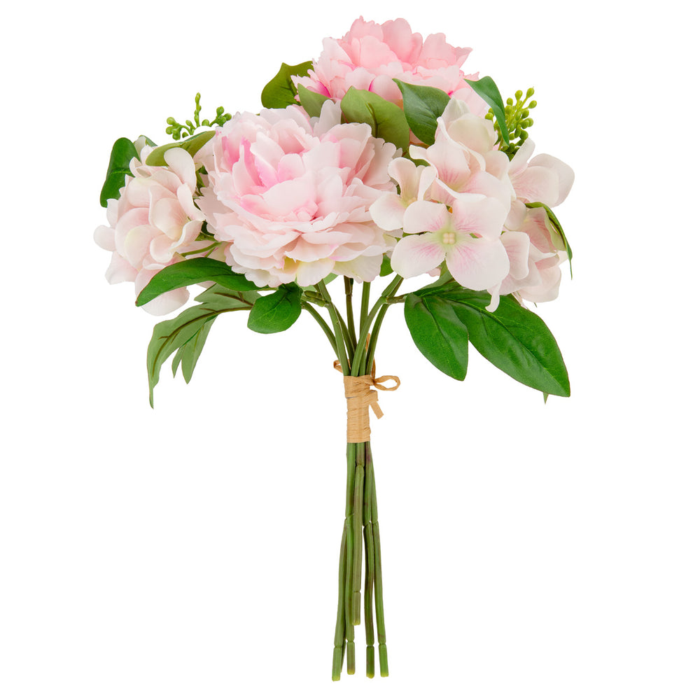 38cm Peony Hydrangea with Greenery Bouquet Mid Pink/Light Pink image 0