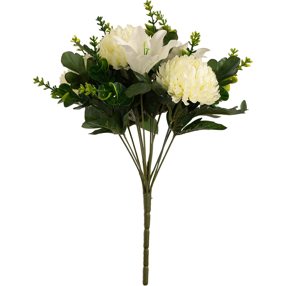 Chrysanth, Lily and Eucalyptus 33cm Bush White image 0