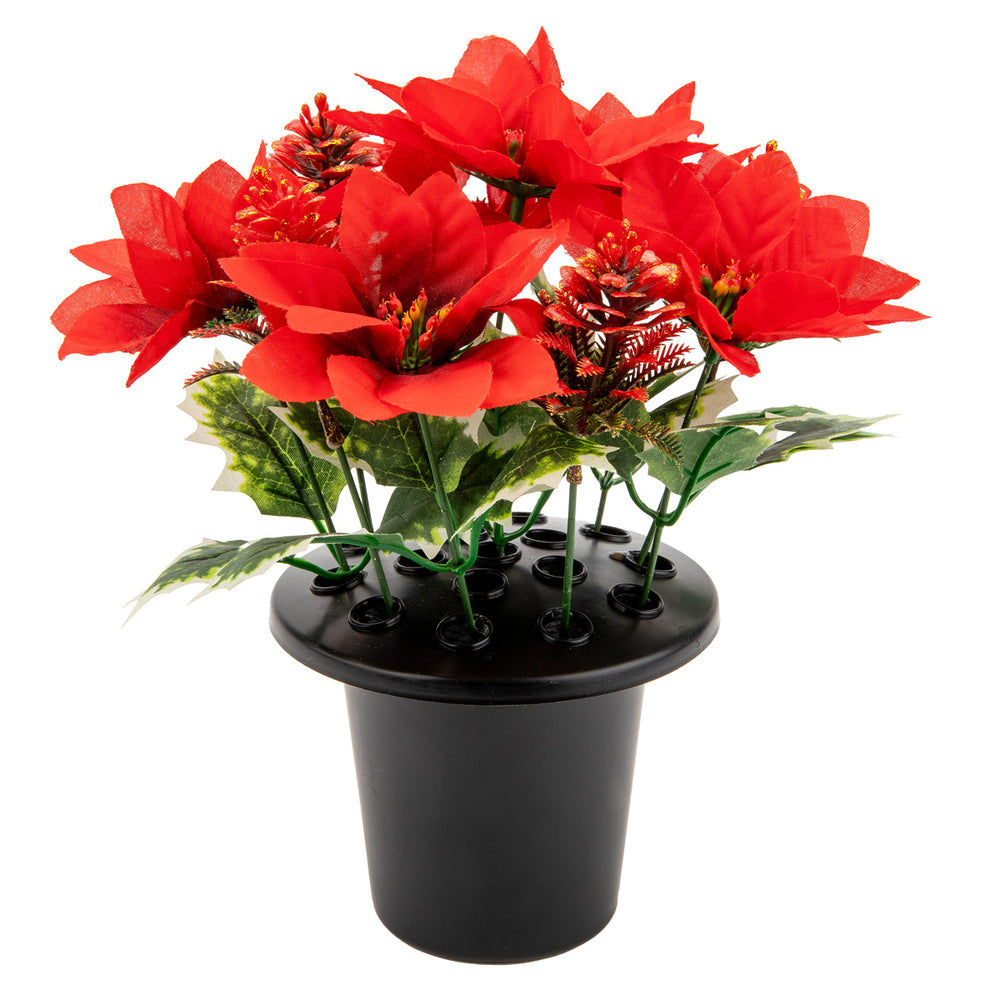 Grave Pot Red Poinsettia and Holly image 0