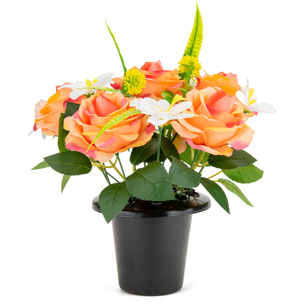 Grave Pot Open Roses and Orchids Two Tone Coral image 0