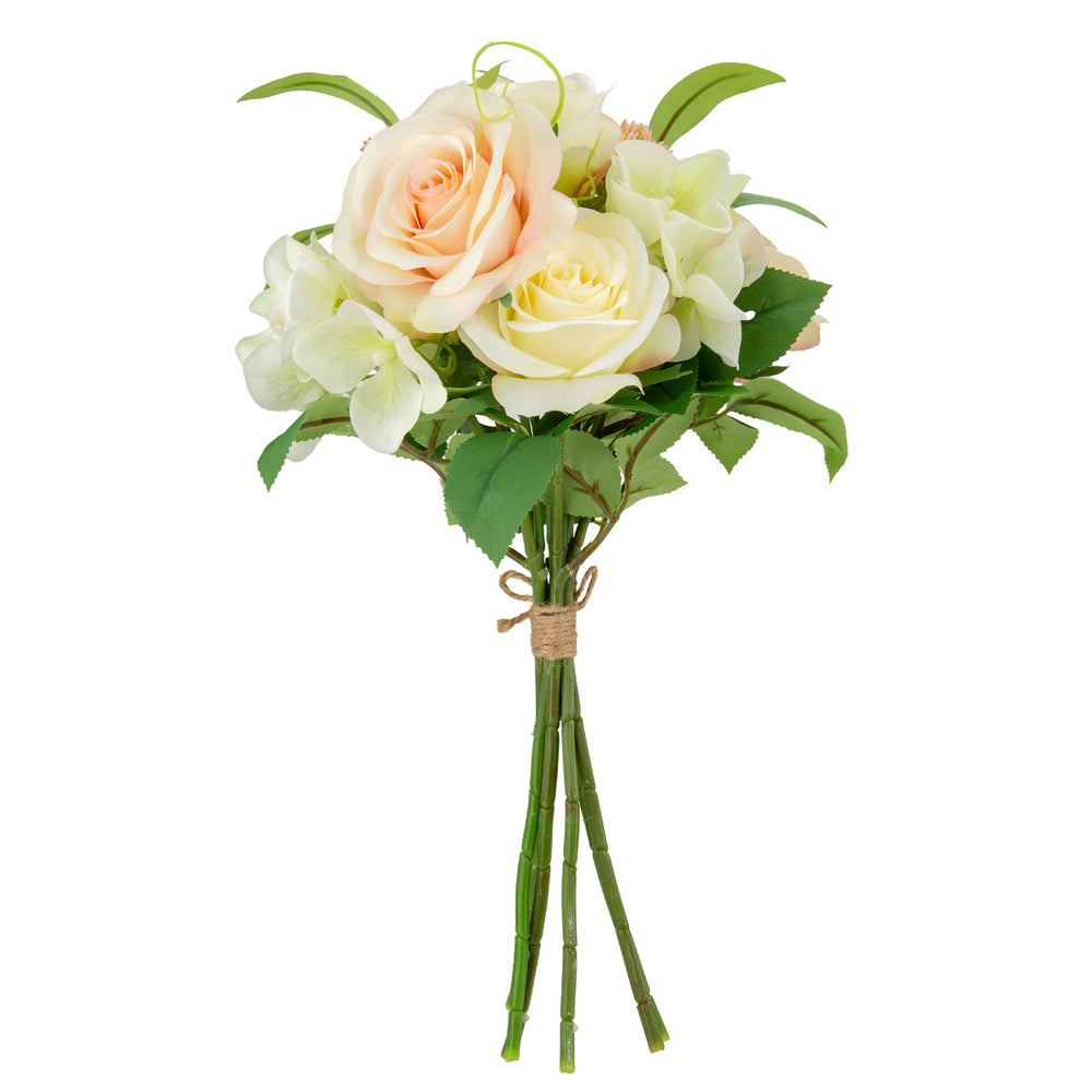 39cm Rose with Greenery Bouquet Light Pink/Cream image 0
