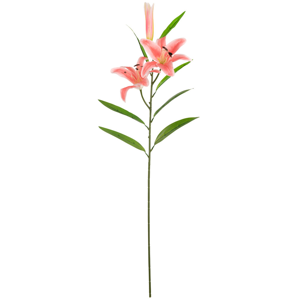 Lily Stem x 2, 1 Bud & 7 Leaves Light Pink image 0
