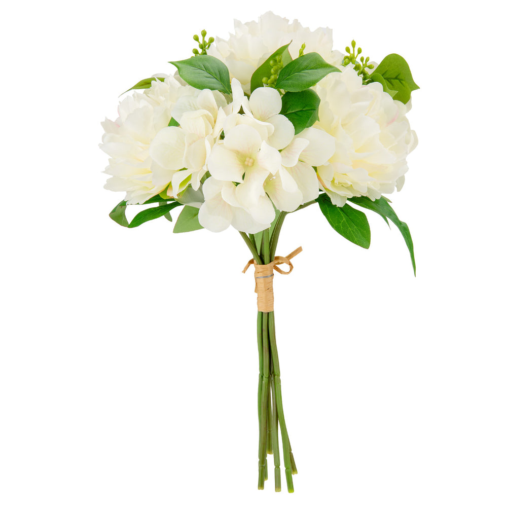 38cm Peony Hydrangea with Greenery Bouquet Cream image 0