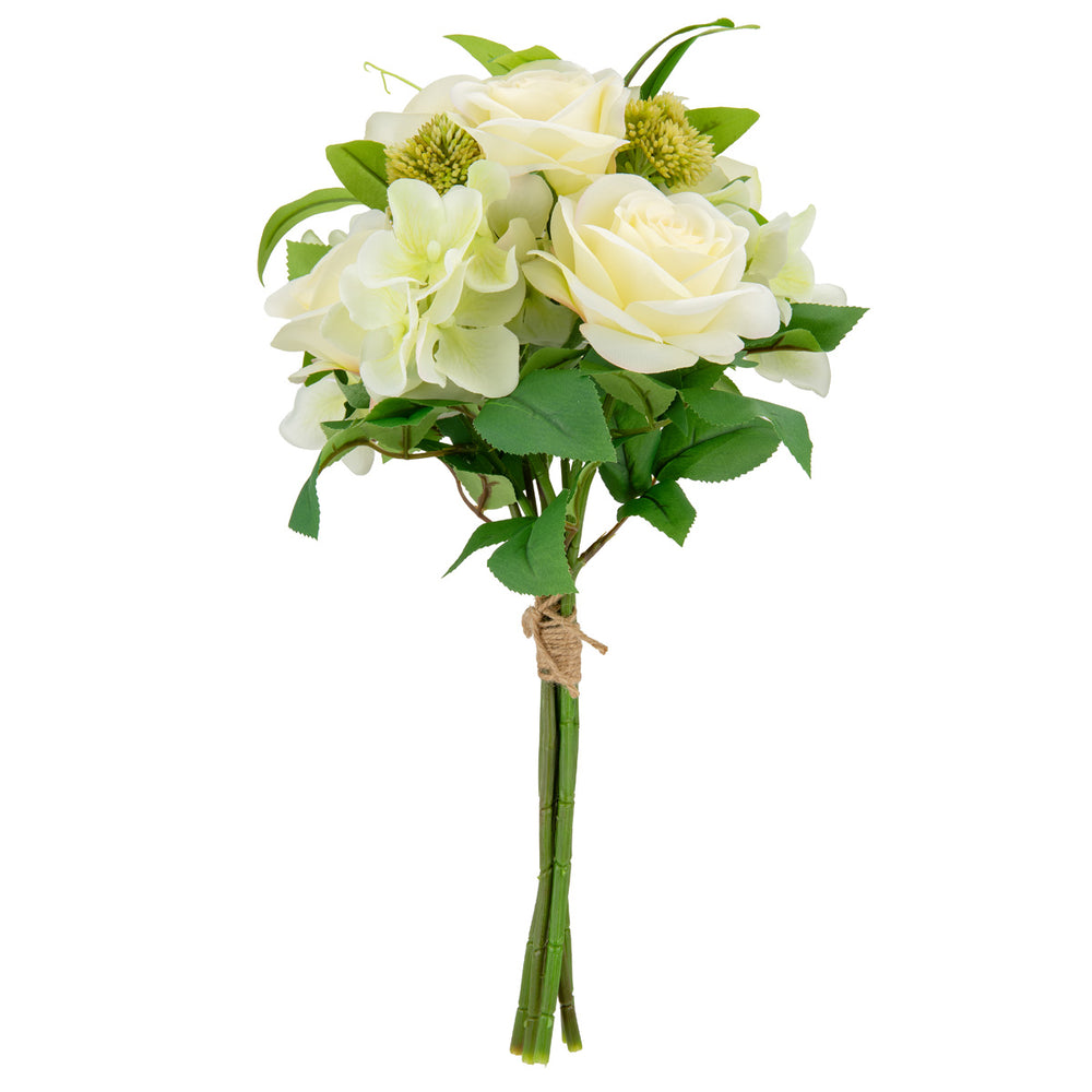 39cm Rose with Greenery Bouquet Cream image 0