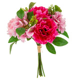 38cm Peony Hydrangea with Greenery Bouquet Dark Pink/Mid Pink image 1