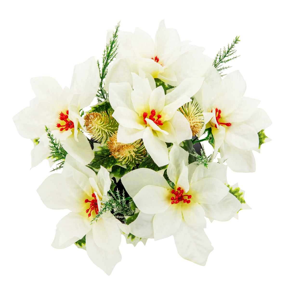 Grave Pot White Poinsettia, Holly and Pine image 1