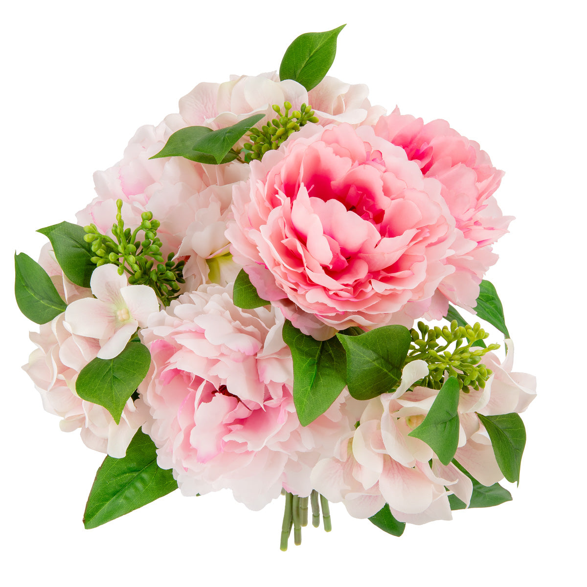 38cm Peony Hydrangea with Greenery Bouquet Mid Pink/Light Pink image 1