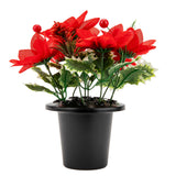 Grave Pot Red Poinsettia and Holly & Berries image 1