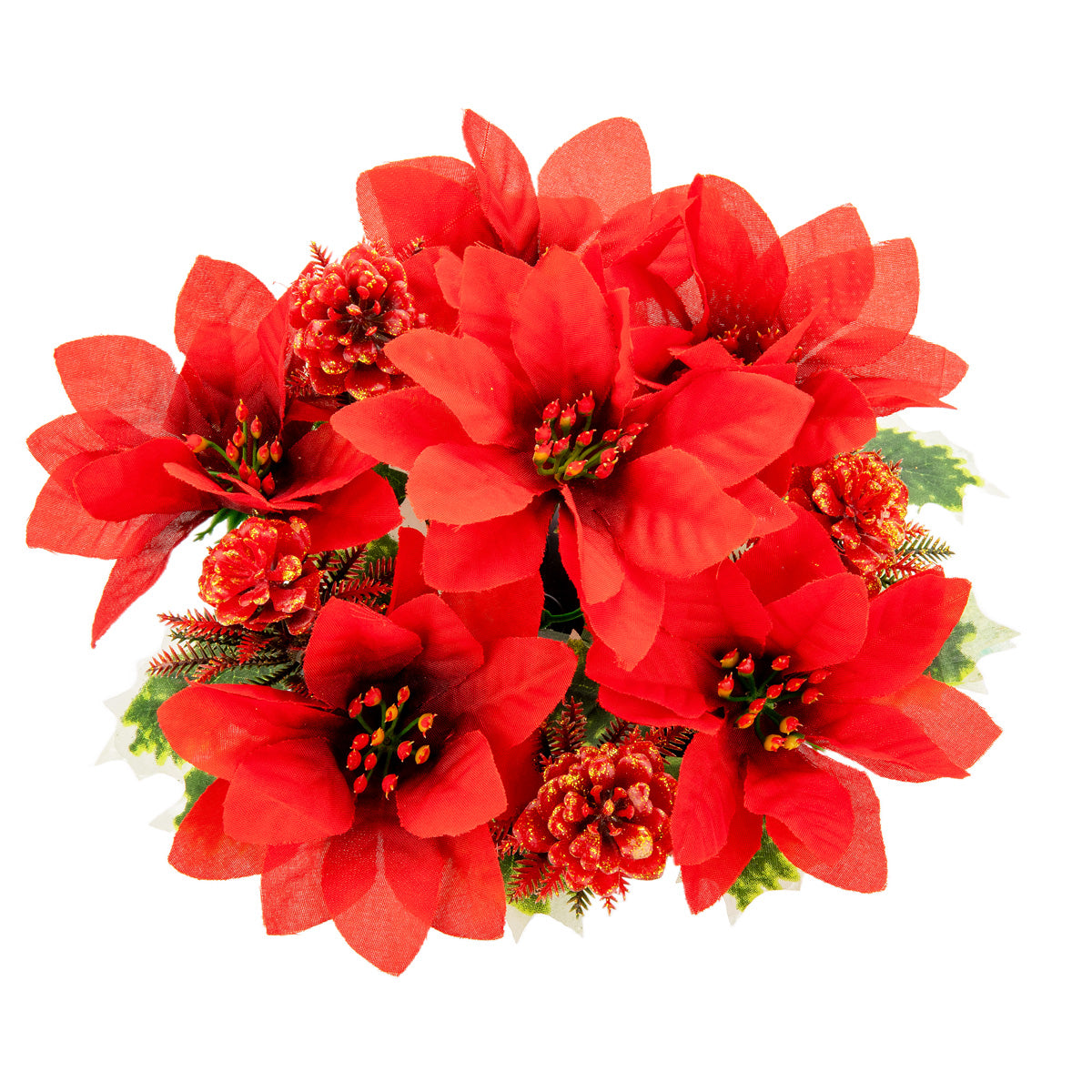 Grave Pot Red Poinsettia and Holly image 1