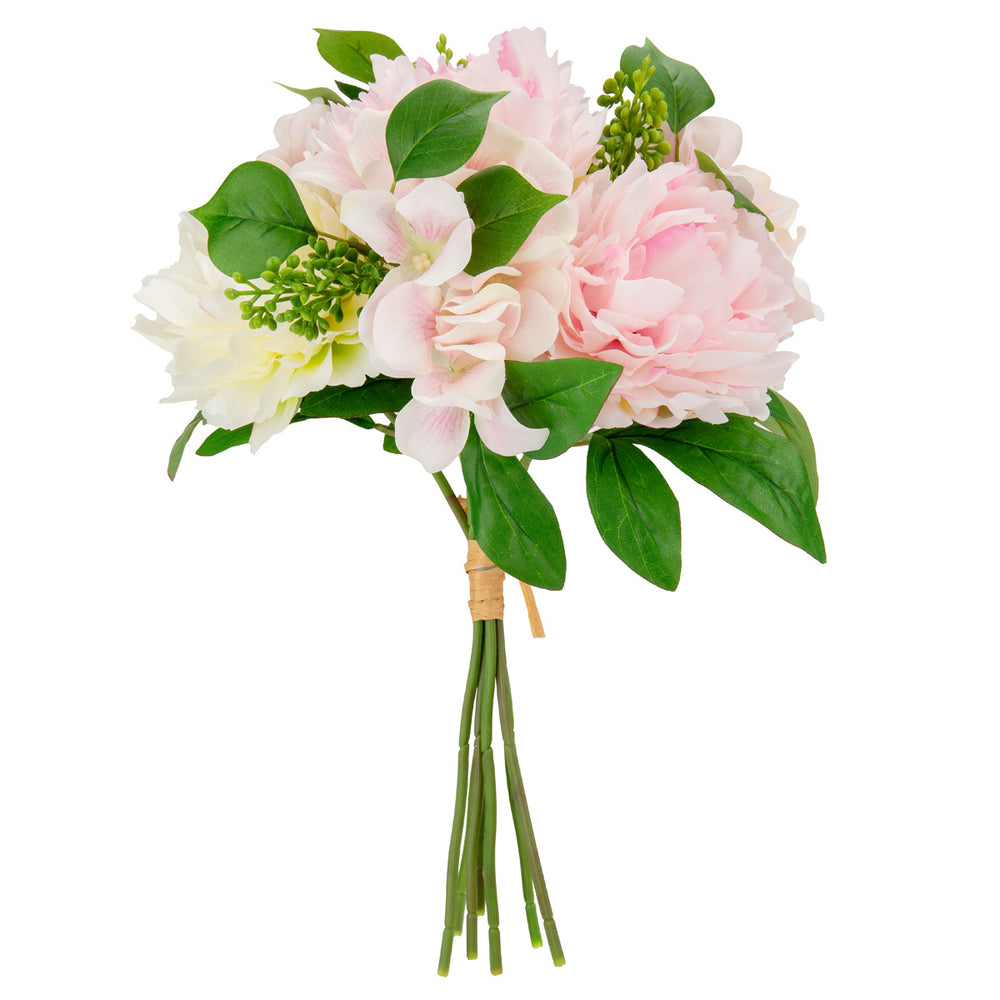 38cm Peony Hydrangea with Greenery Bouquet Light Pink/Cream image 0