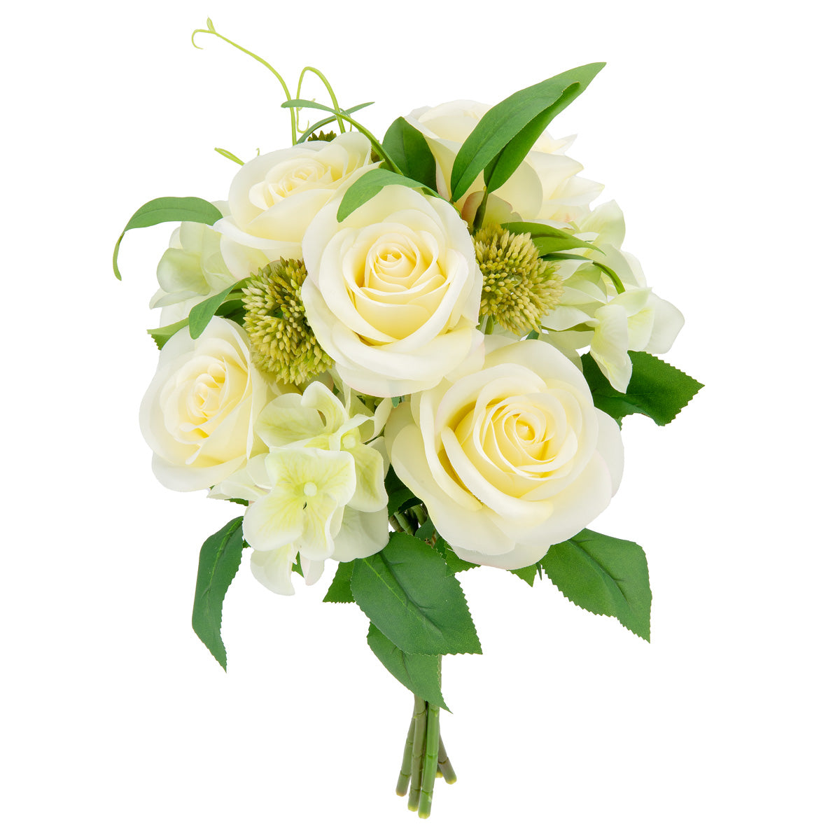 39cm Rose with Greenery Bouquet Cream image 1