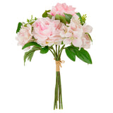 38cm Peony Hydrangea with Greenery Bouquet Mid Pink/Light Pink image 0