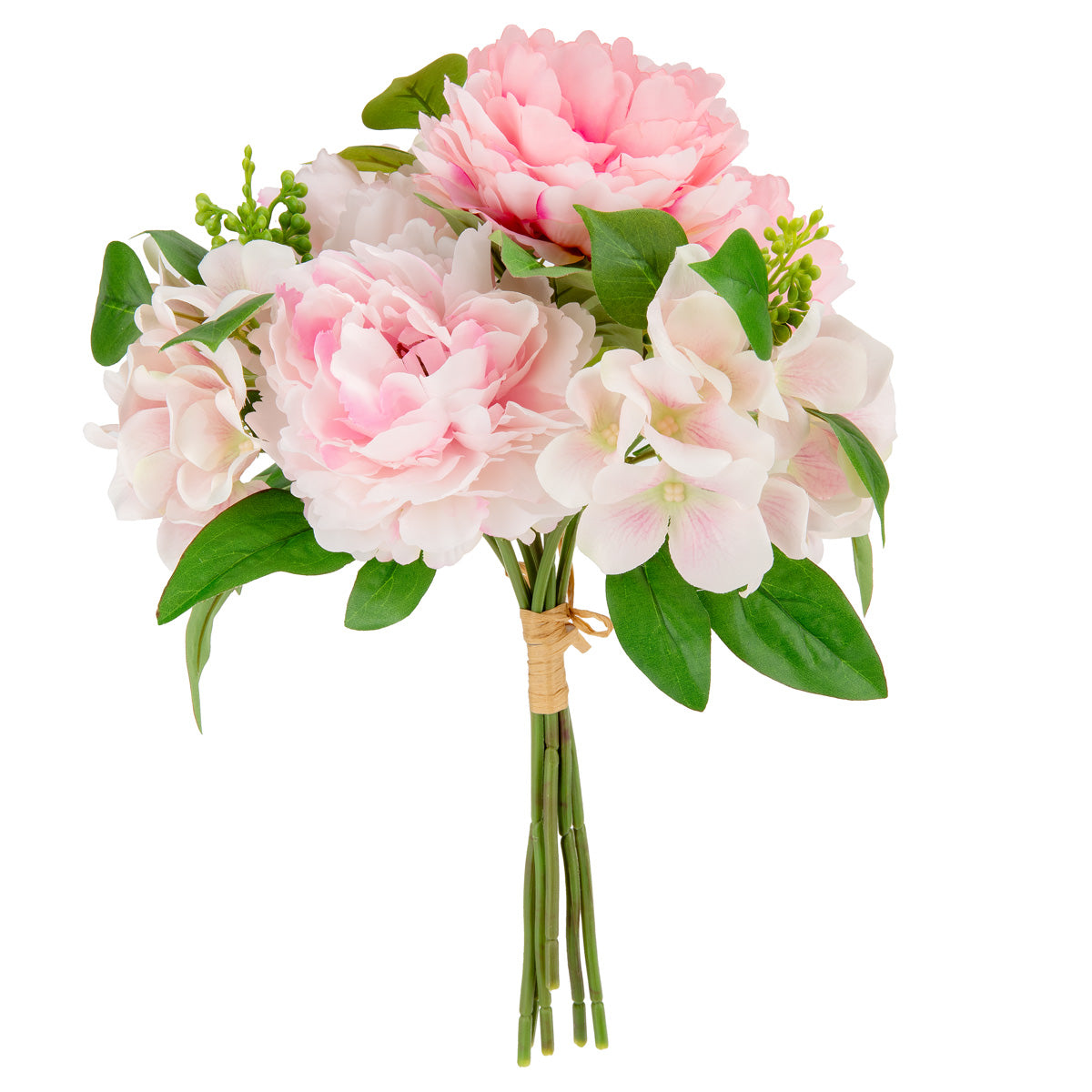 38cm Peony Hydrangea with Greenery Bouquet Mid Pink/Light Pink image 2
