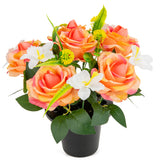 Grave Pot Open Roses and Orchids Two Tone Coral image 1