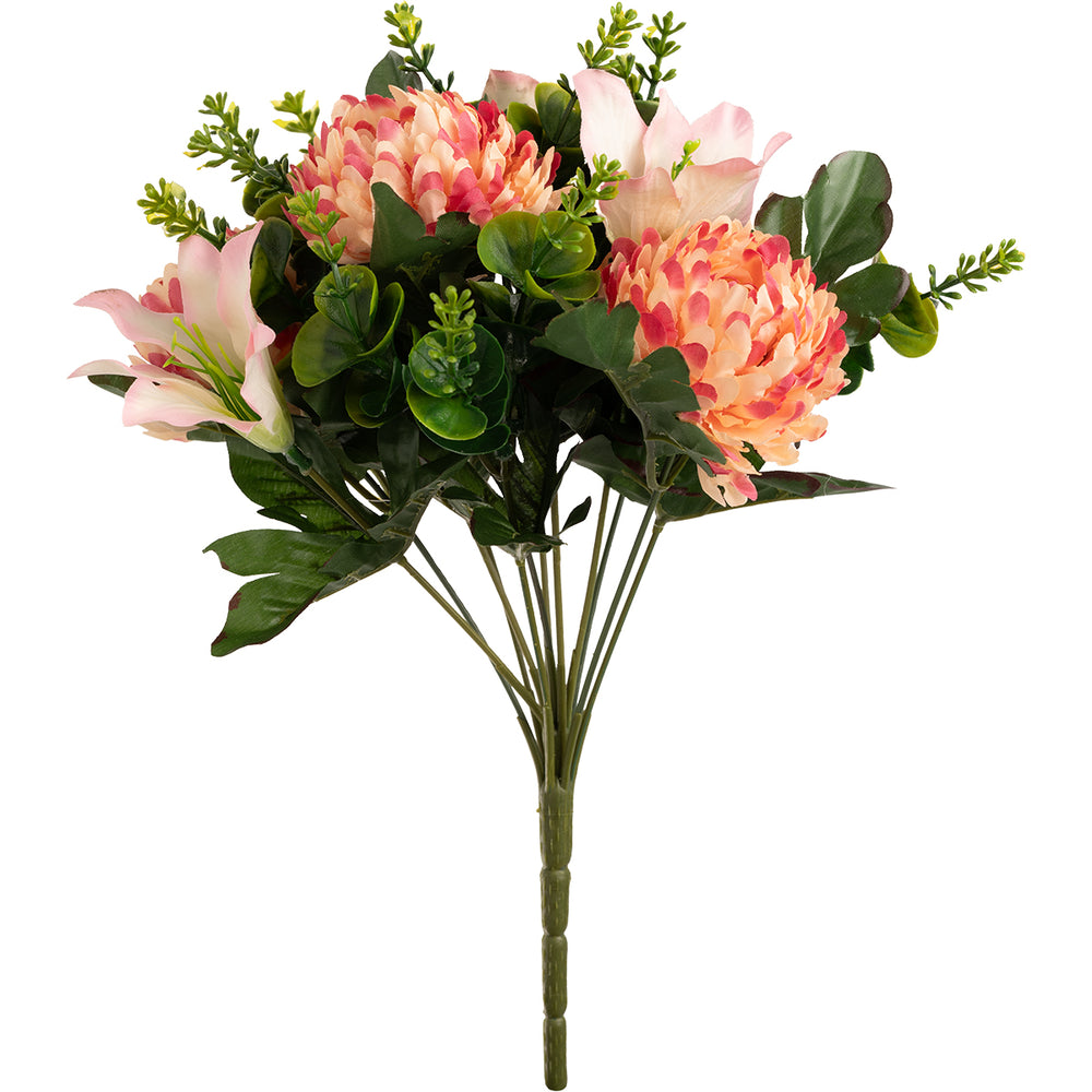 Chrysanth, Lily and Eucalyptus 33cm Bush Dusky Pink image 0