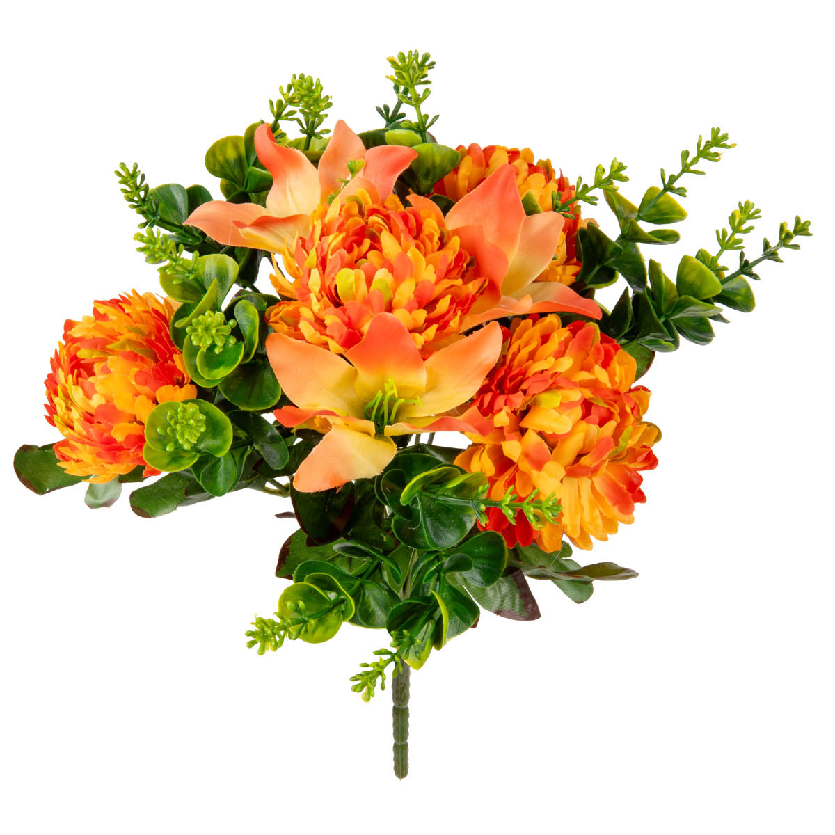 Chrysanth, Lily and Eucalyptus 33cm Bush Orange image 1