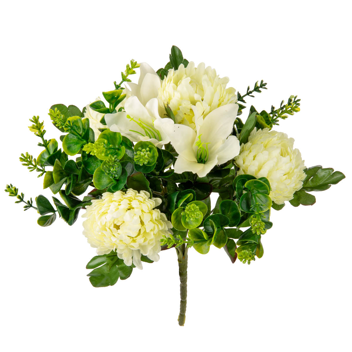 Chrysanth, Lily and Eucalyptus 33cm Bush White image 1