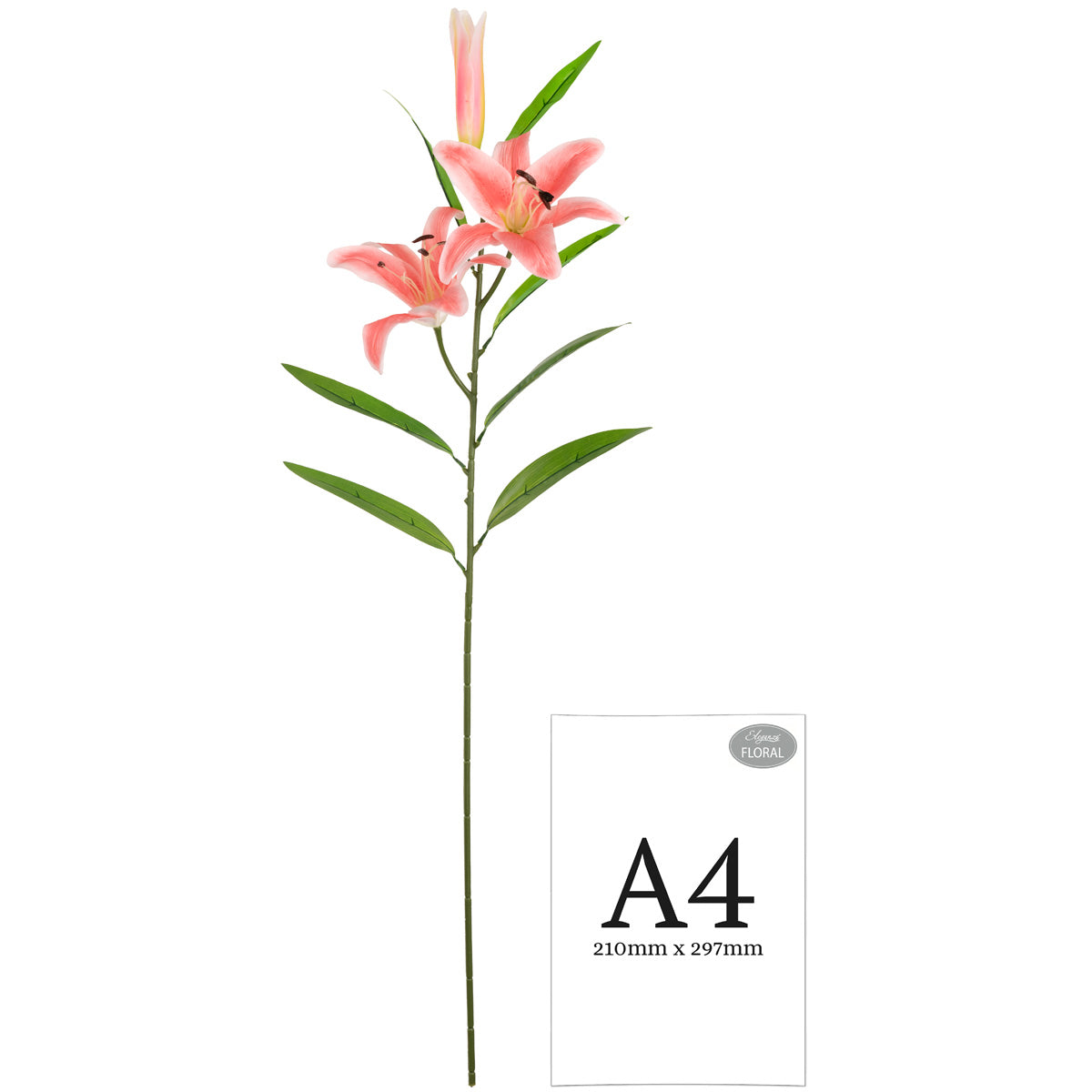 Lily Stem x 2, 1 Bud & 7 Leaves Light Pink image 2