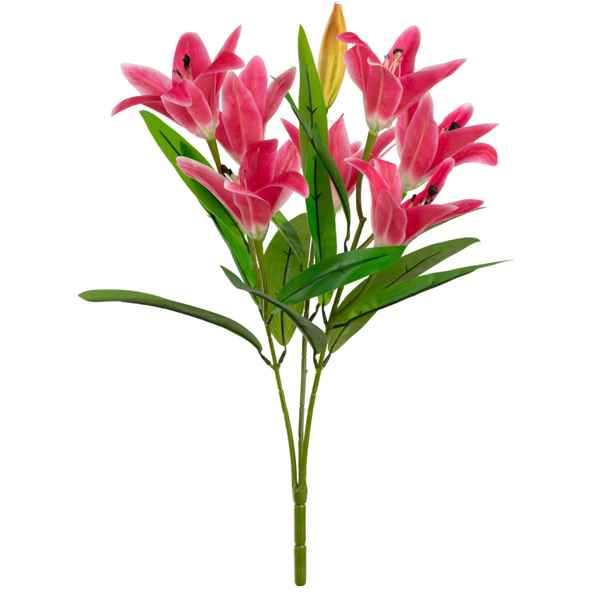 Lily Bush x 7 Flowers, 1 Bud & 9 Leaves Hot Pink image 0