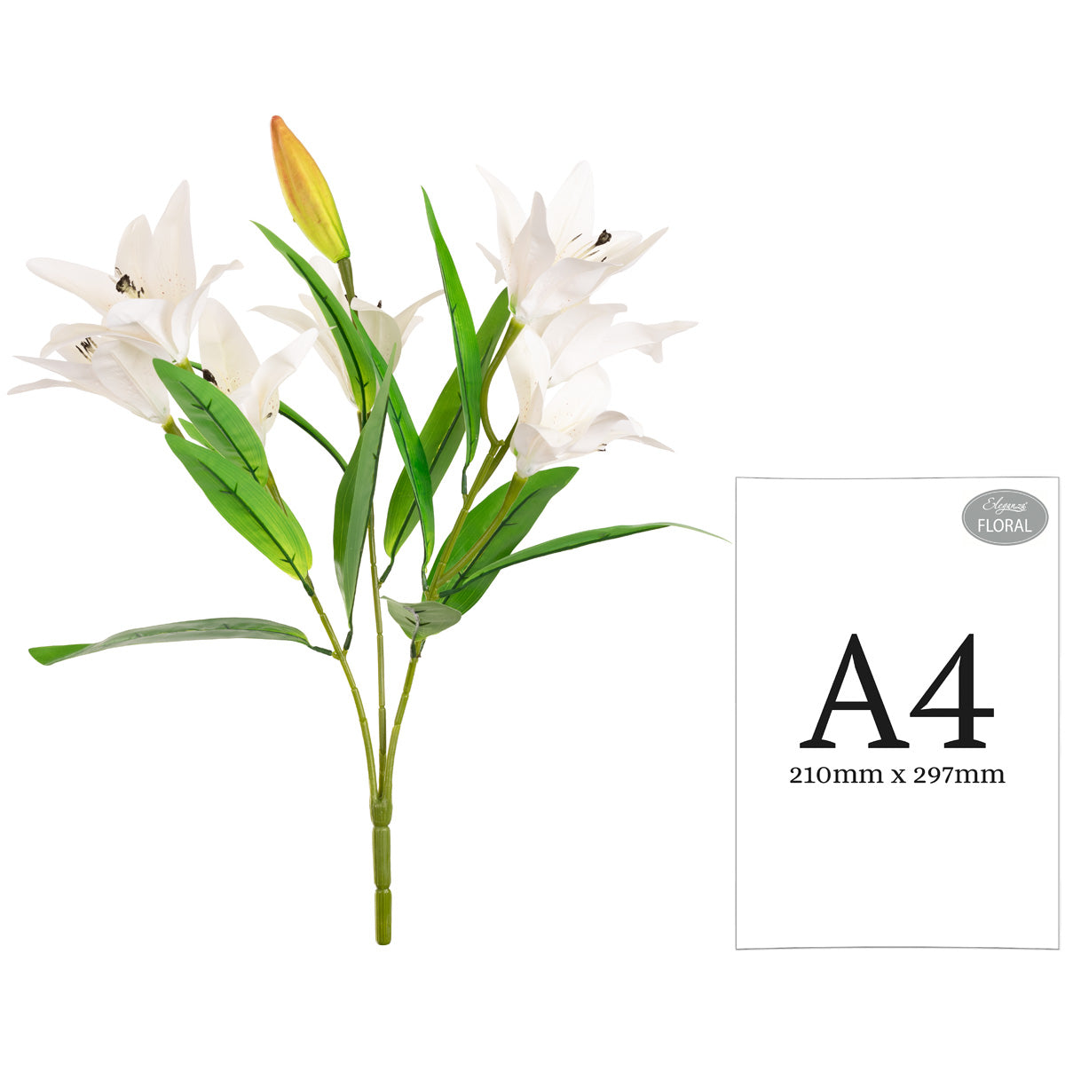 Lily Bush x 7 Flowers, 1 Bud & 9 Leaves White image 1