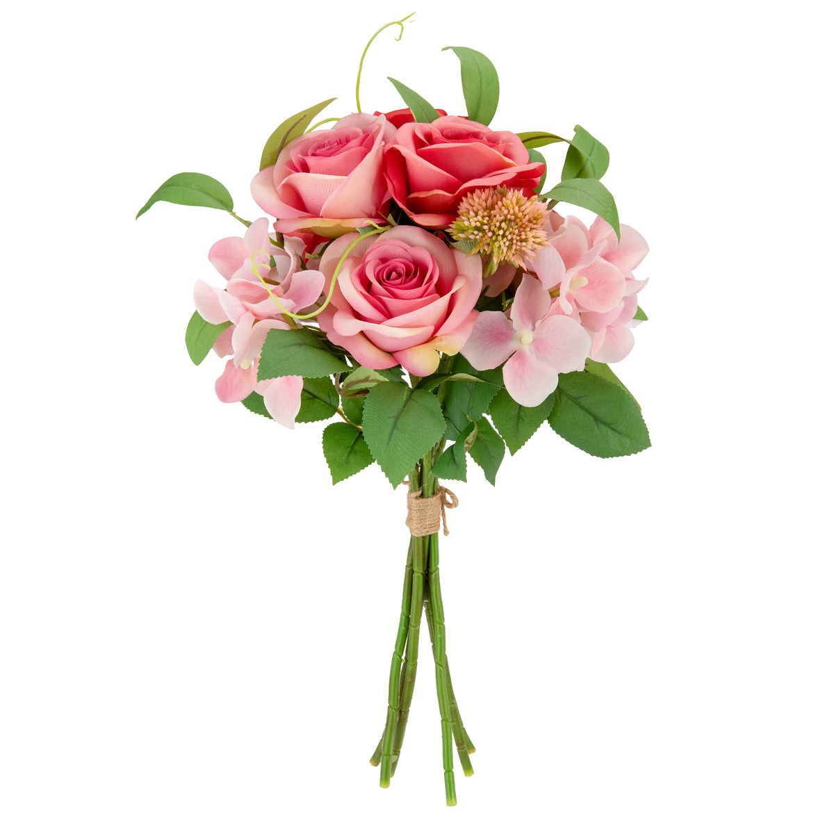 39cm Rose with Greenery Bouquet Dark Pink Asst image 2
