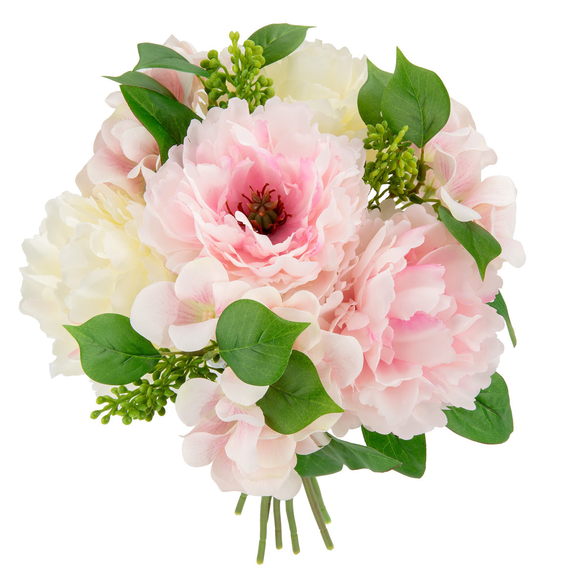 38cm Peony Hydrangea with Greenery Bouquet Light Pink/Cream image 2