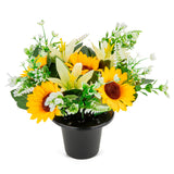 Grave Pot Sunflowers and Lillies Yellow/White image 1