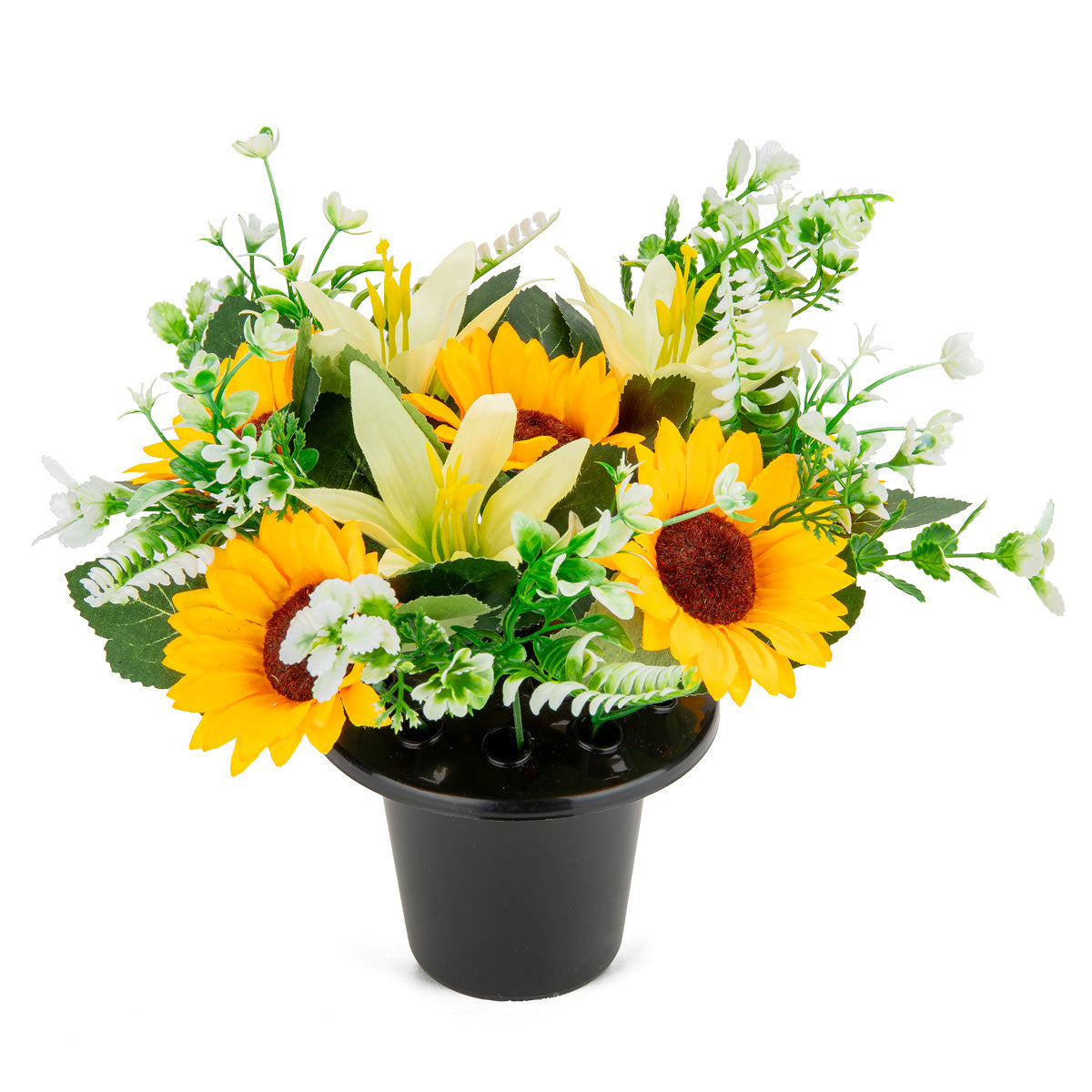 Grave Pot Sunflowers and Lillies Yellow/White image 1