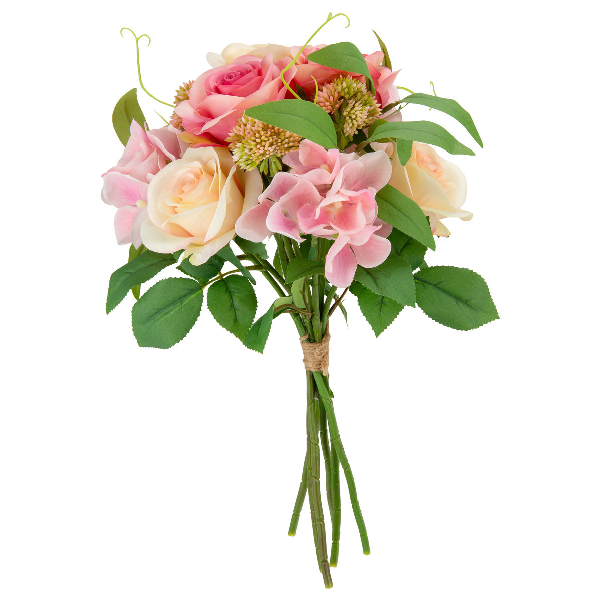 39cm Rose with Greenery Bouquet Light Pink Asst image 1