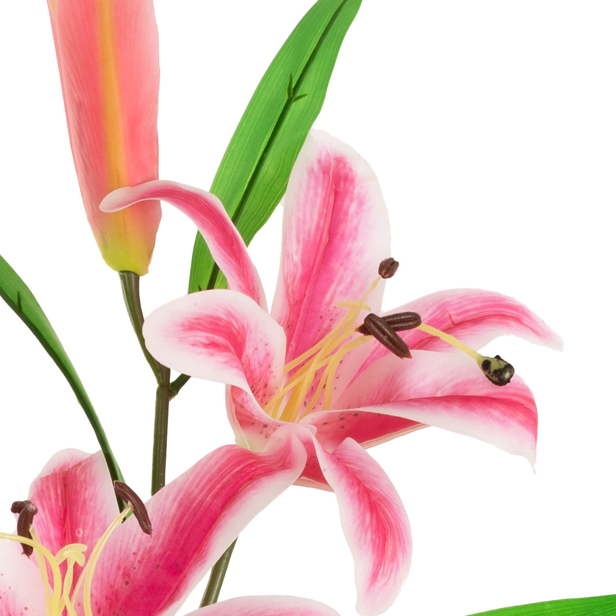 Lily Stem x 2, 1 Bud & 7 Leaves Hot Pink image 2