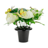 Grave Pot Peonies and Butterflies Ivory/White image 0