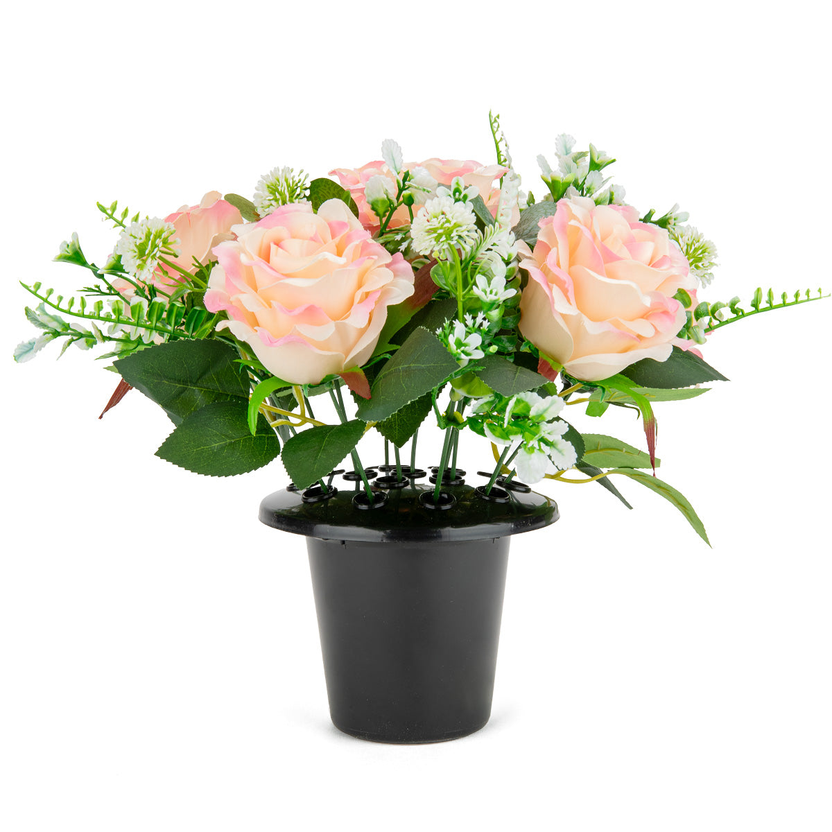 Grave Pot Tea Roses and Mixed Foliage Two Tone Pink image 0