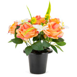 Grave Pot Open Roses and Orchids Two Tone Coral image 0