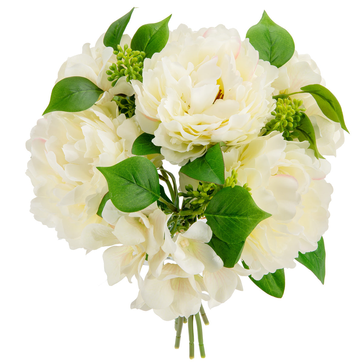 38cm Peony Hydrangea with Greenery Bouquet Cream image 2