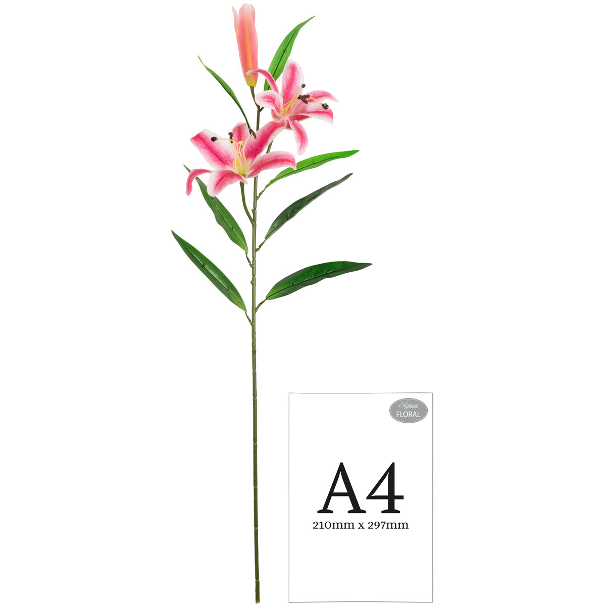 Lily Stem x 2, 1 Bud & 7 Leaves Hot Pink image 1