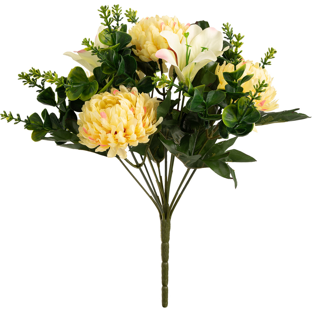 Chrysanth, Lily and Eucalyptus 33cm Bush Ivory image 0