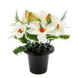 Grave Pot White Poinsettia, Holly and Pine image 0