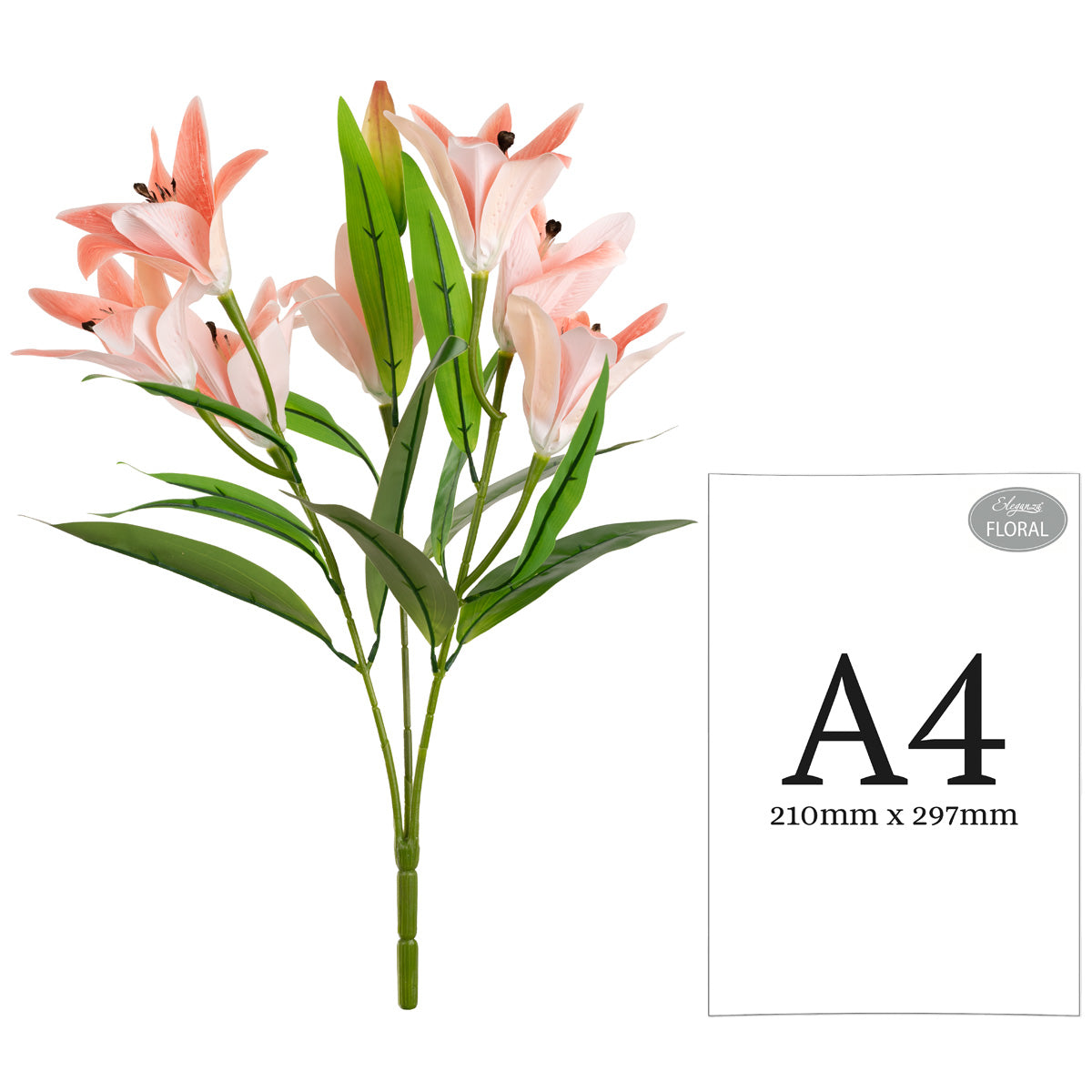 Lily Bush x 7 Flowers, 1 Bud & 9 Leaves Light Pink image 2