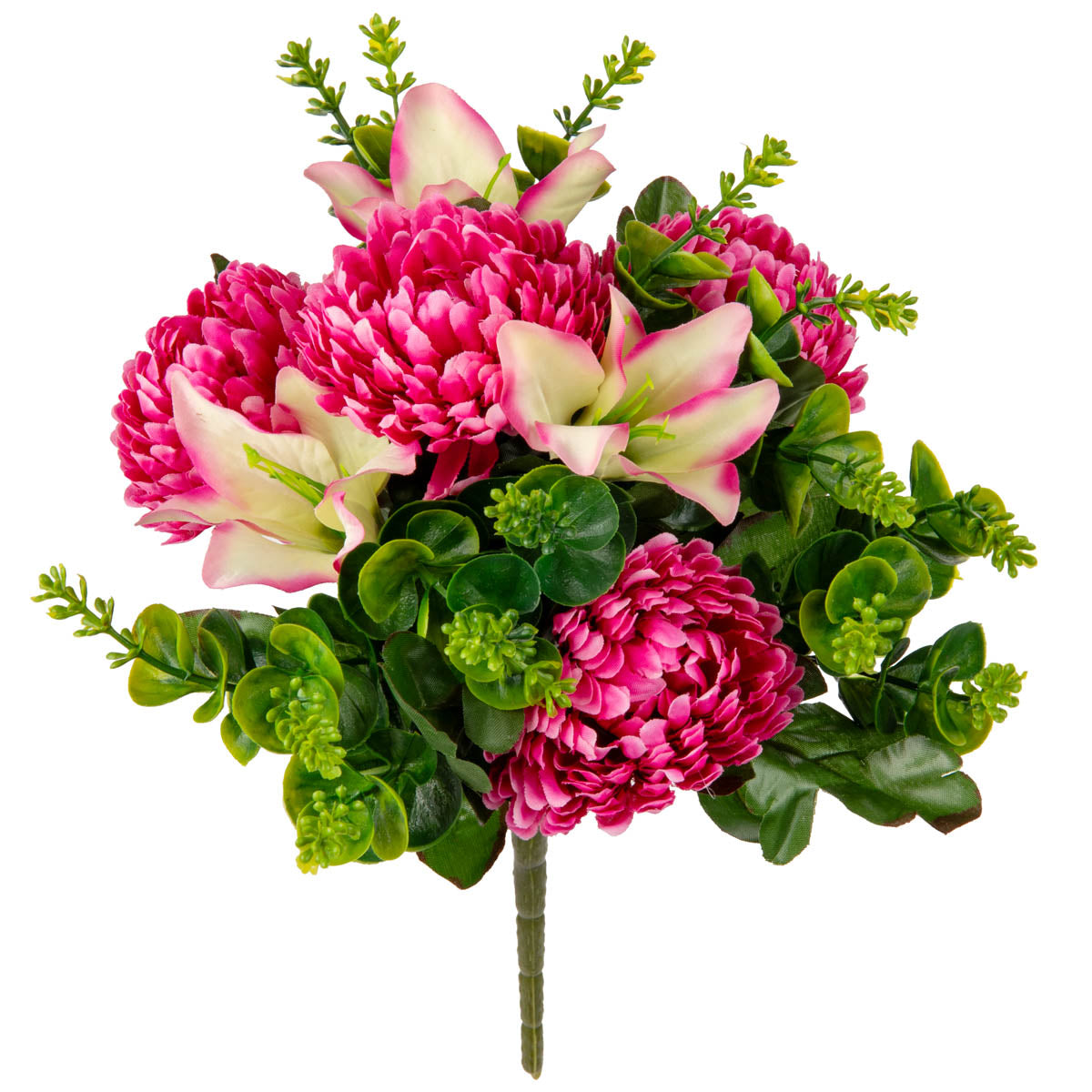 Chrysanth, Lily and Eucalyptus 33cm Bush Fuchsia image 1