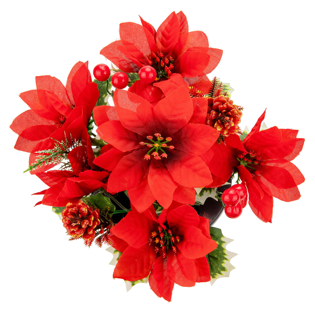 Grave Pot Red Poinsettia and Holly & Berries image 2