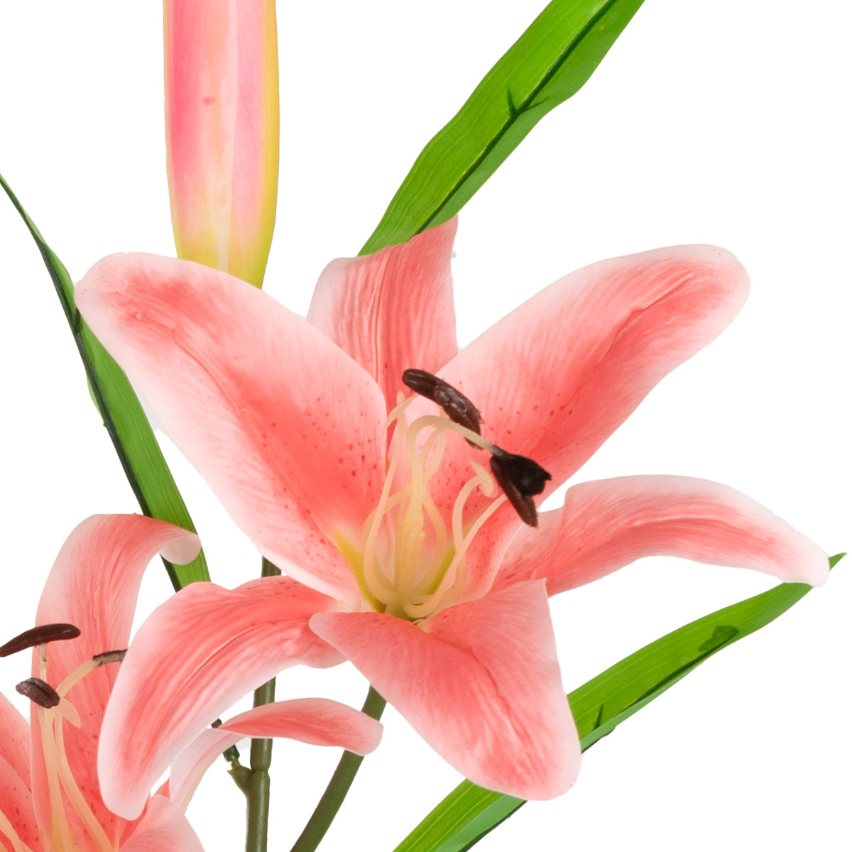 Lily Stem x 2, 1 Bud & 7 Leaves Light Pink image 1