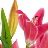 Lily Bush x 7 Flowers, 1 Bud & 9 Leaves Hot Pink image 1