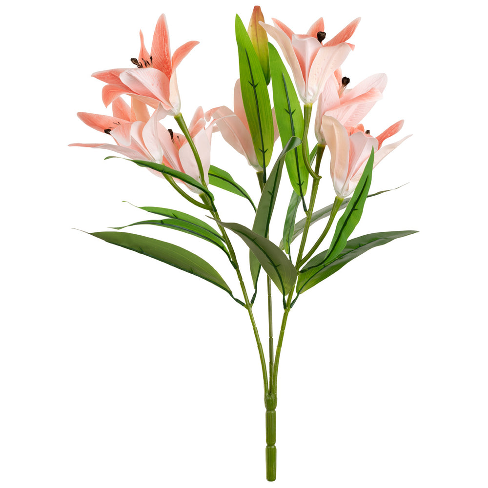 Lily Bush x 7 Flowers, 1 Bud & 9 Leaves Light Pink image 0