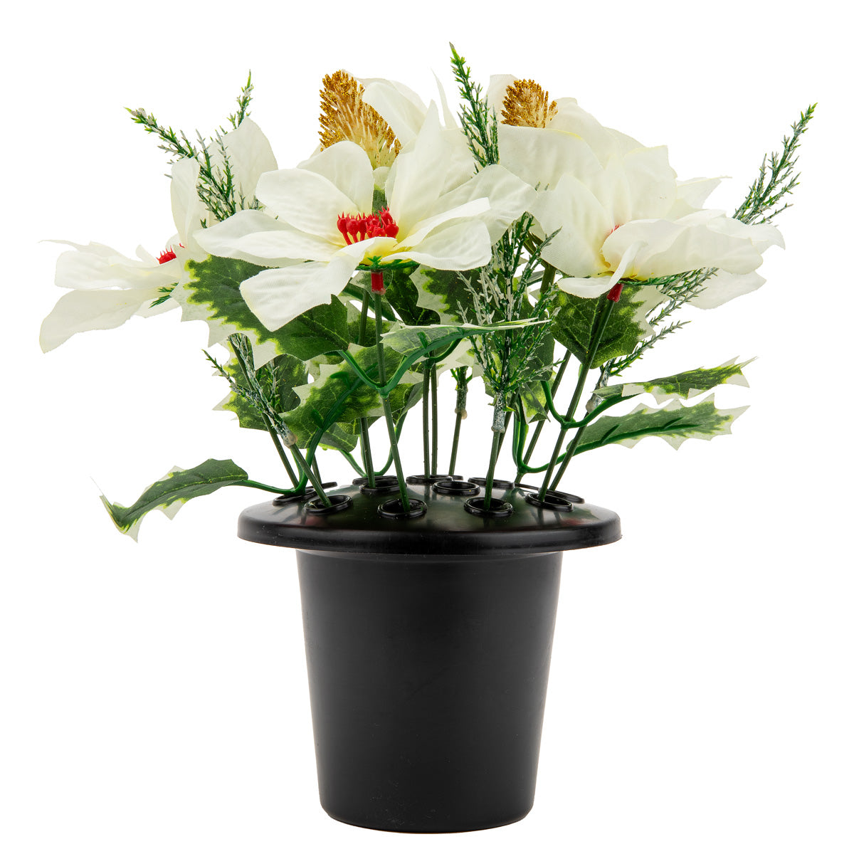 Grave Pot White Poinsettia, Holly and Pine image 2