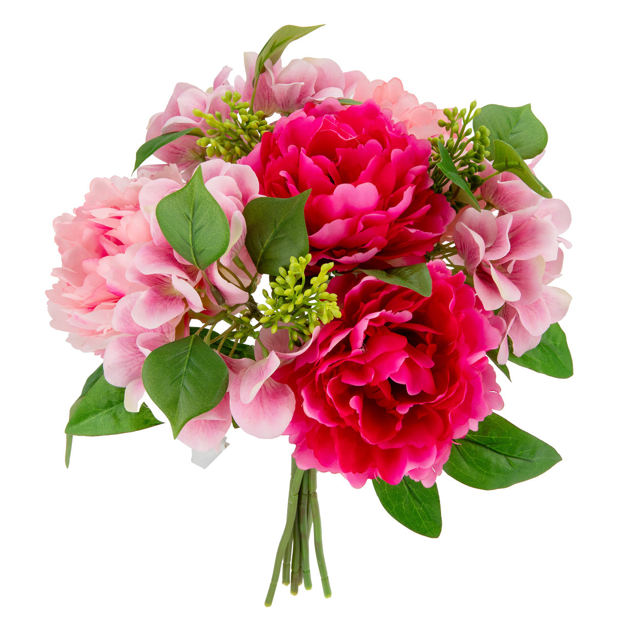 38cm Peony Hydrangea with Greenery Bouquet Dark Pink/Mid Pink image 2
