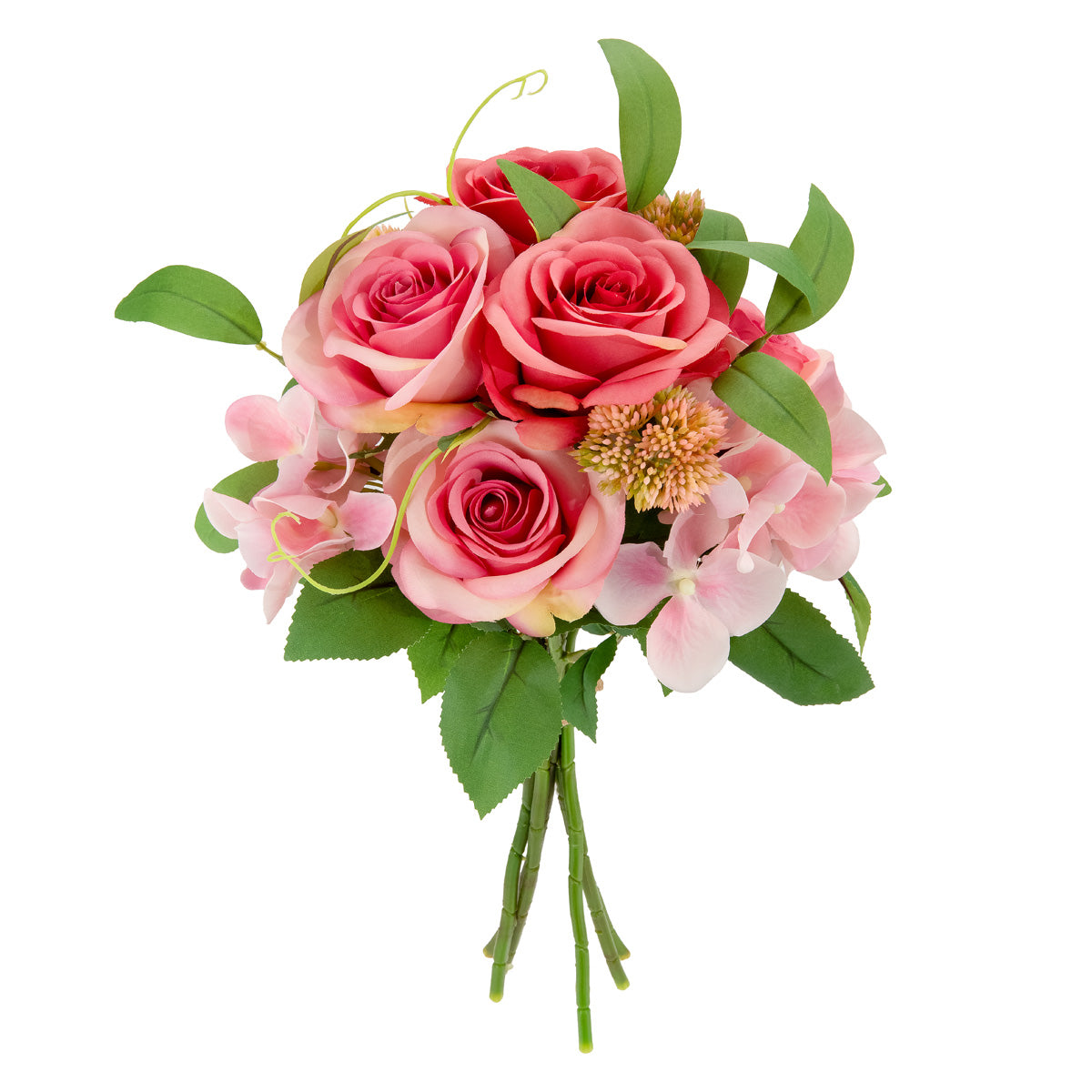 39cm Rose with Greenery Bouquet Dark Pink Asst image 1